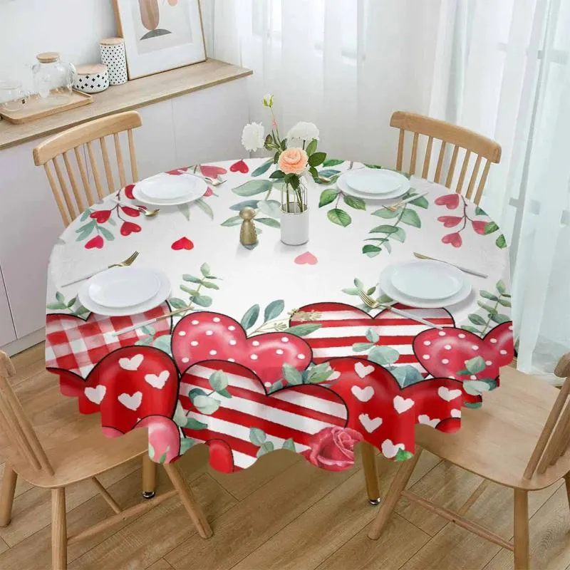 테이블 천 발렌타인 데이 붉은 유칼립투스 잎 장미 방수 식탁 장식 웨딩 홈 부엌 식당 라운드