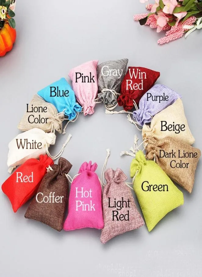 Linen Fabric Drawstring bags candy jewelry Gift Pouches package bags Gift hessian bags mobile power sack Burlap package bag multi 2028694