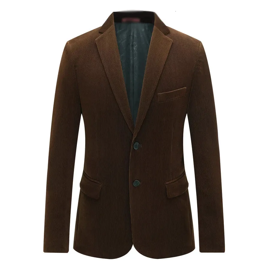 Män smart casual corduroy blazer marinblå kamel klaretred randig sammet kostym jacka höstfjäder skårkrage dräkt man 240110