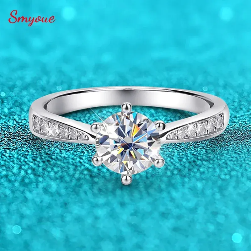 Smyoue Reale 0.5-3CT Anello di Nozze per Le Donne Argento Sterling Rotondo Brillante Diamante Solitario Anelli di Fidanzamento Regalo 240109