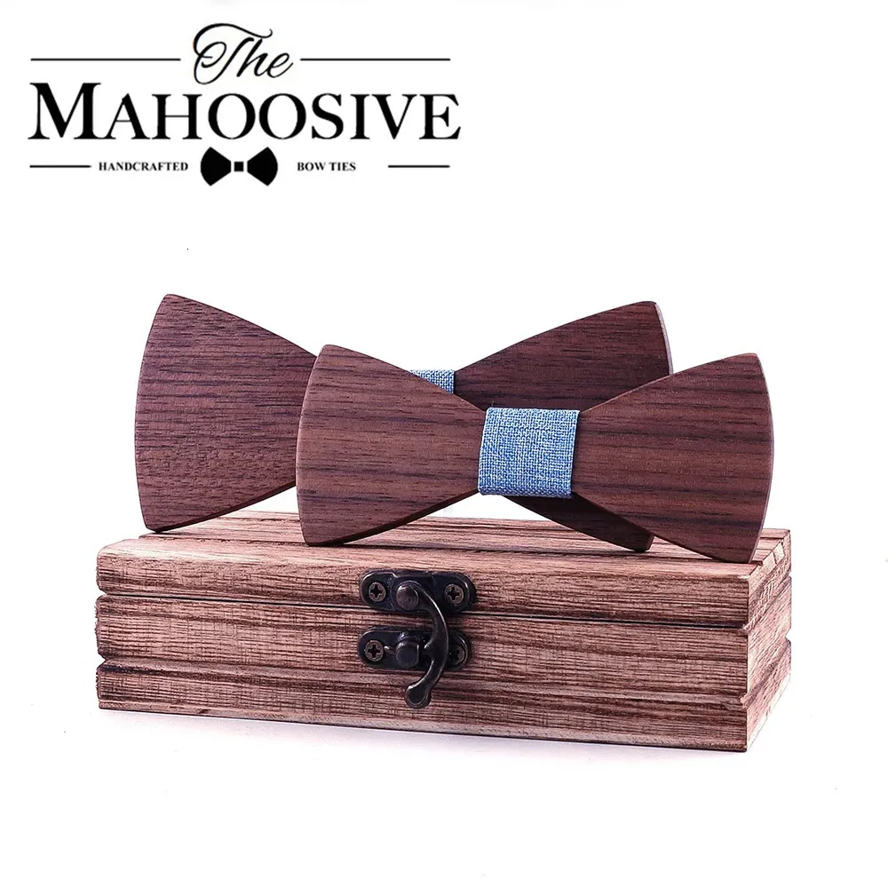 School Boys Kids Children Bow Wedding Plaid Solid Wood Tie Necktie Wooden Bow tie Necktie For Wedding Party Adjustable 240109