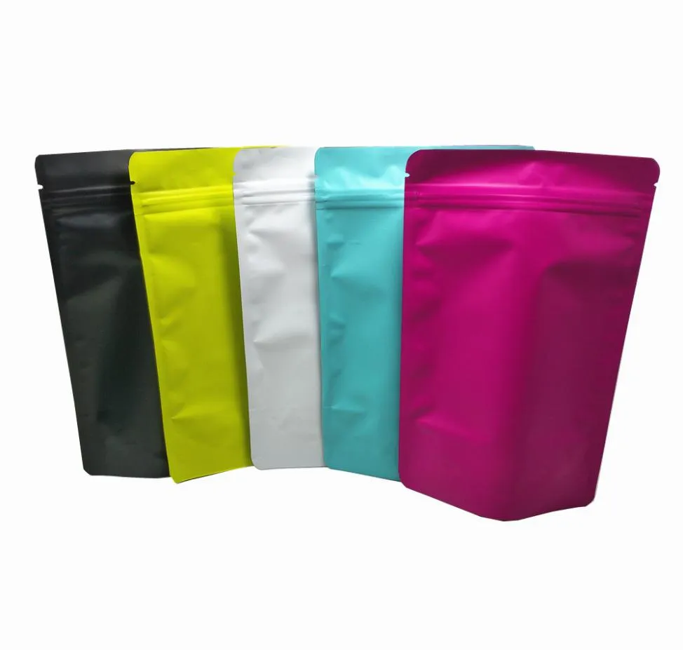 50 Pcs 12x20 cm Matte Colorido Folha De Alumínio Stand Up Zipper Lock Embalagem Bag Mylar Folha Em Pó Seco Flor Bolsa De Armazenamento Varejo Pa1180901