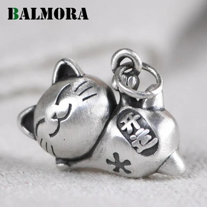 Pendentifs BALMORA Original 990 pur argent mignon chat pendentif pour les femmes rétro bonne chance pendentif Thai argent charme bijoux cadeau sans chaîne