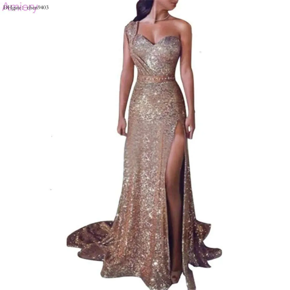 Dress Evening Plus 2023 Size Woman Neck Hanging Banquet Elegance Sexy One Shoulder Hot Gold Long Party Prom Dresses Women es