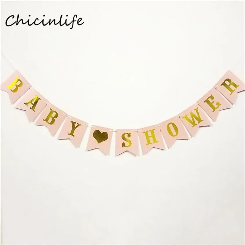 Whole-Chicinlife 1set pink Lake Blue Baby Shower Banner Garland Kids Birthday Party Supplies Baby Shower Decoration paper Bann295i