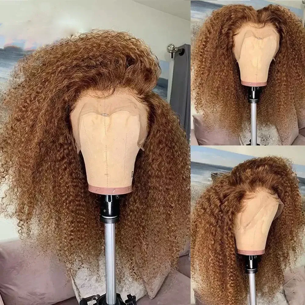 Density 180density Brazilian Deep Curly Lace Front Wig Brown Kinky Curly Human Hair 13x4 Lace Frontal Wigs for Black Women