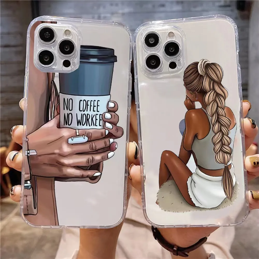 For iPhone15 mobile phone shell Europe and America new coffee girl batch soft shell Apple 14 13 12 pro girl phone case