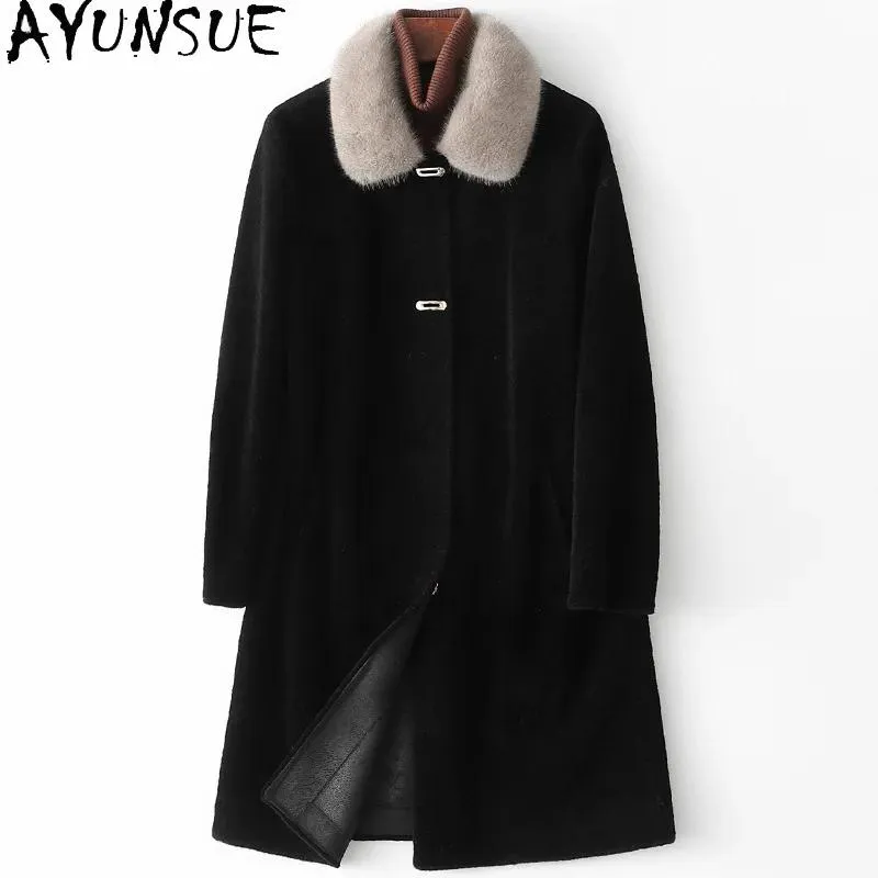 Piel AYUNSUE invierno Cuello de piel de visón 100% abrigo de piel de oveja mujer 2021 elegantes chaquetas de lana Real ropa de mujer Casaco Feminino