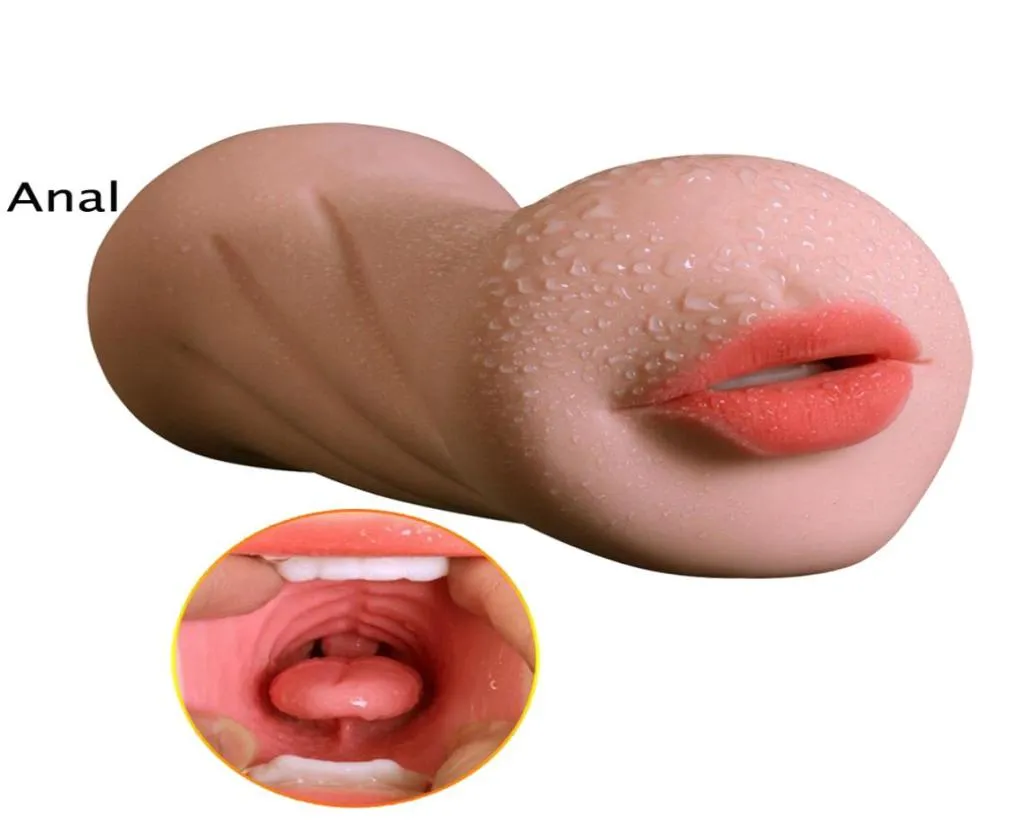 Realista Oral 3D Garganta Profunda com Língua Sexo Anal Vibrador Masculino Masturbador Duplo Kunstgut Bolso Anal Adulto Brinquedos Sexuais para Homens Y19923022