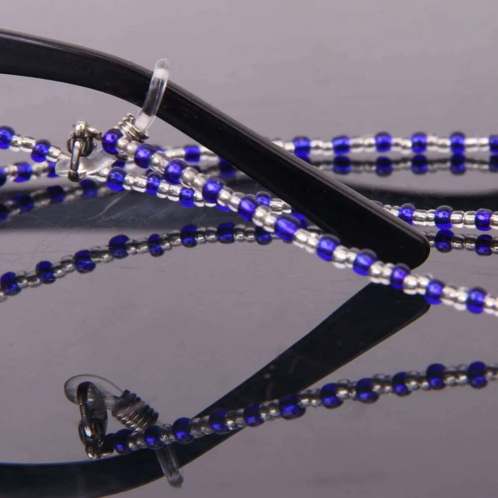 60cm Long Fashion Crystal Beads Beaded Glasses Eyeglasses Sunglass Spectacles Chain Holder Neckchain blue+clear