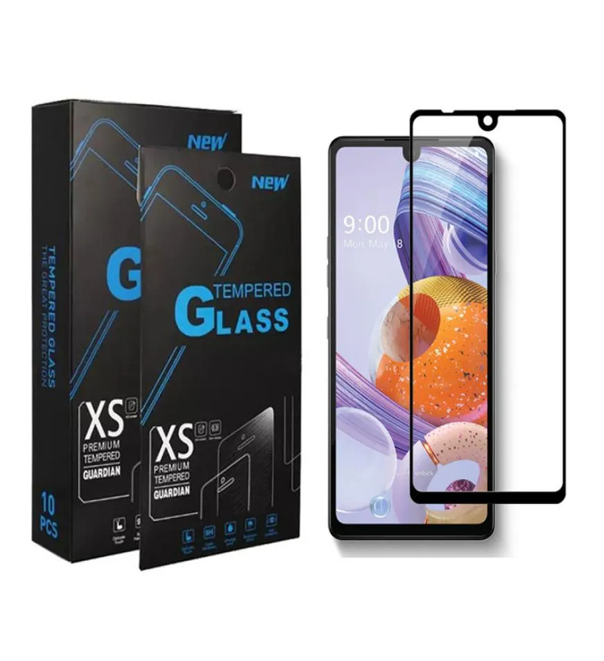 Protector de pantalla de vidrio templado de cubierta completa con borde negro para LG Stylo 6 5 K51 Aristo5 Samsung A01 A21 Moto E 2020 con paquete 2549055