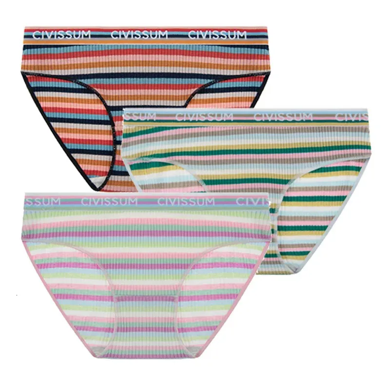 2PCSSet Frauen Baumwolle Plus Größe Höschen M-4XL Komfort Unterwäsche Sexy Bunte Regenbogen Gestreiften Dessous Mädchen Nette Briefs NK608 240110