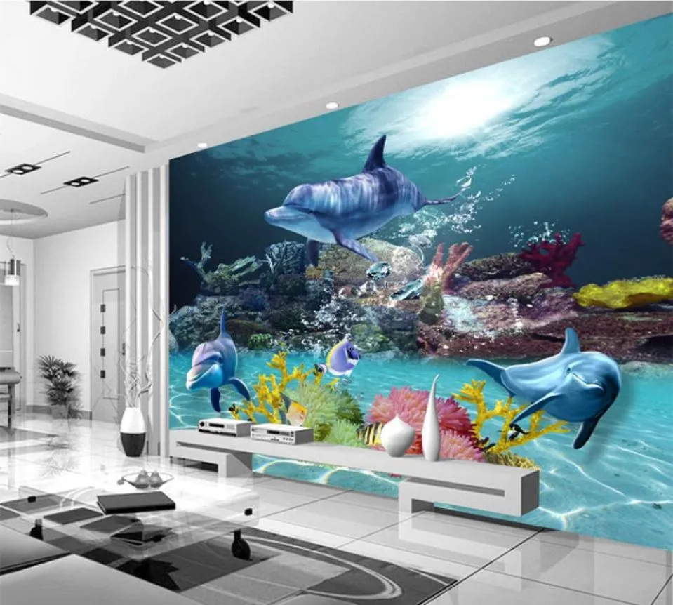 Personalizado 3d papel de parede mundo subaquático po papel de parede oceano murais crianças quarto sala berçário loja casamento casa quarto dec1173545