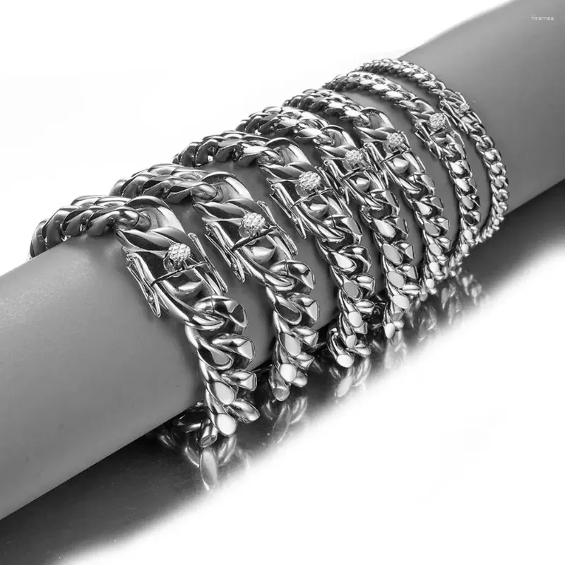 Link Bracelets Fashion Cuban Bracelet Solid Stainless Steel Chain Splendid Mens Jewelry Miami 8/10/12/14/16/18mm Width