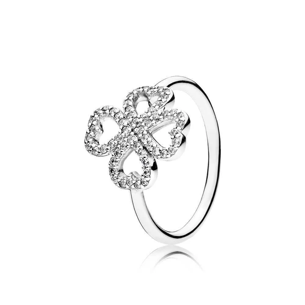 2024 Designer Pandoraring La banda di Dora Rings Love Alfalfa Clear Cubic Zirconia S925 Silver Ring
