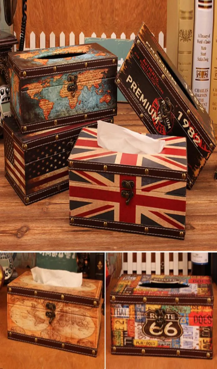 American Style Home Tissue Box Retro Leather Dispenser Box Holder Desktop kafé Dekorera pappershandduk Lagring Box5696809