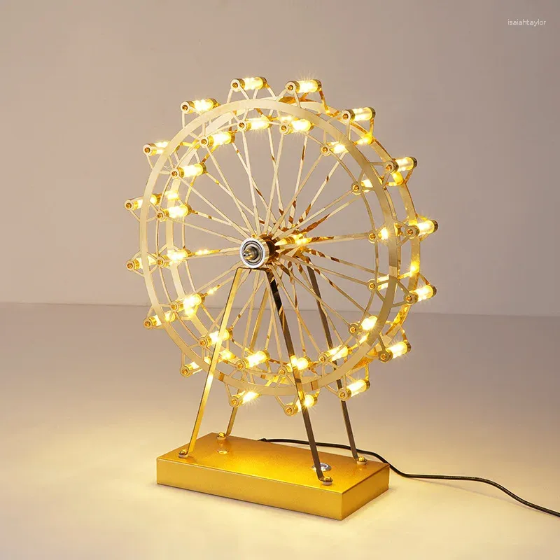 Tischlampen Goldener Edelstahl Kreatives Riesenrad LED-Dimmlicht Nachttisch-Dekorlampe Moderne Eiffelturm-Gebäudeeinrichtung