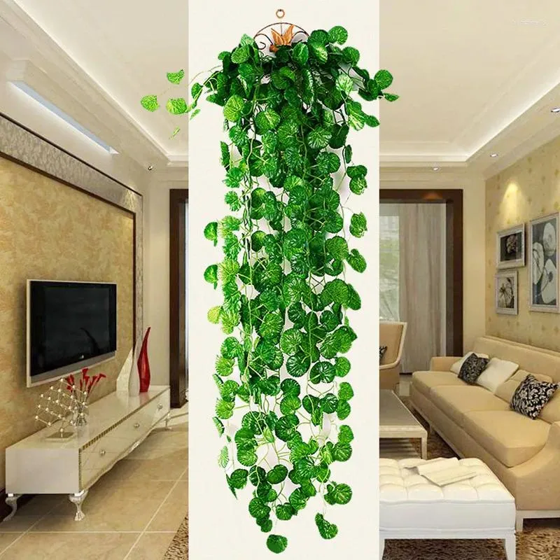 Dekorativa blommor 95 cm konstgjorda hängande falska växter grönska bladverk lämnar gräs för hembröllopsfest dekoration