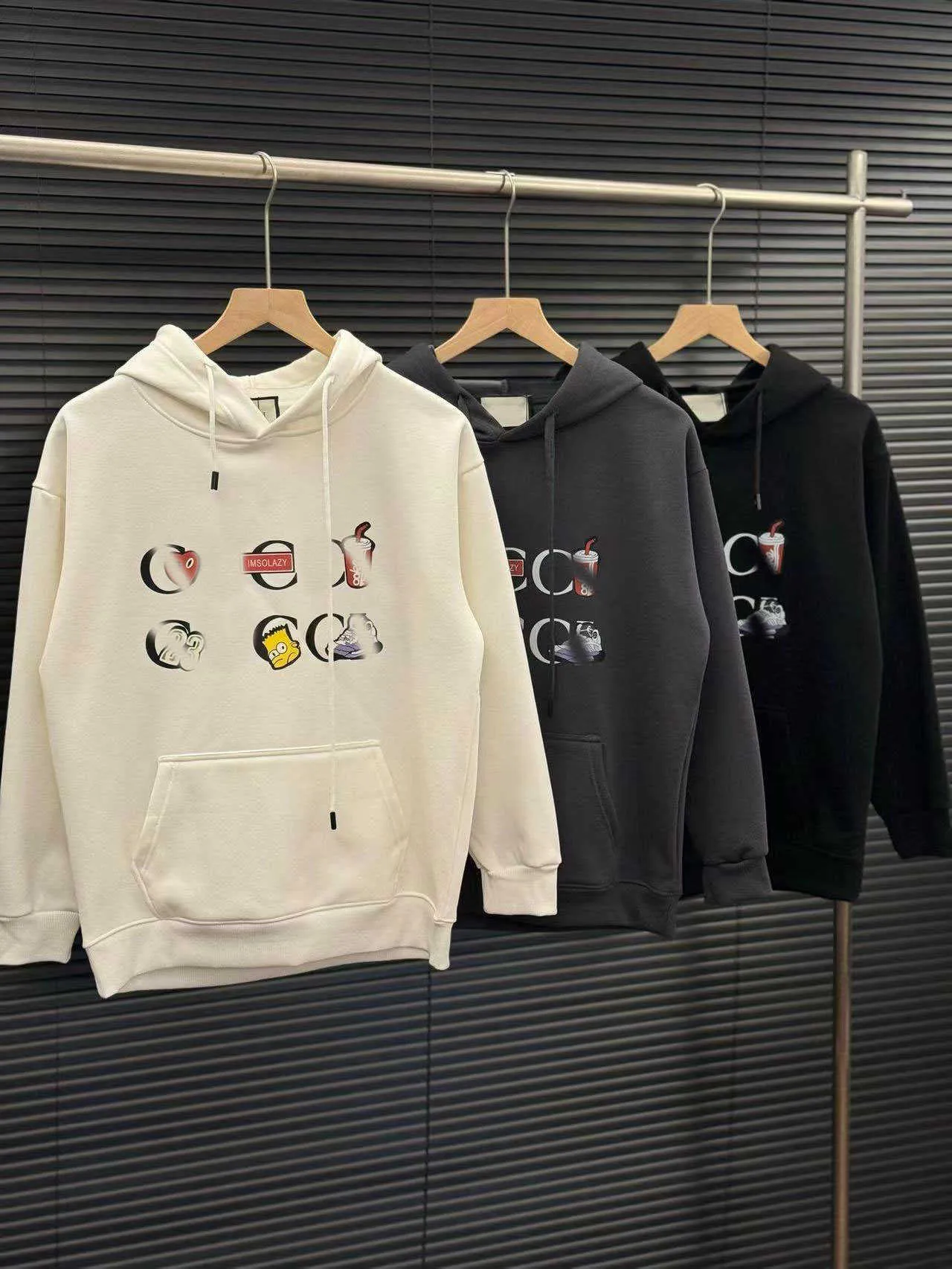 Guucii Autumn and winter cute cartoon double rows of printed pattern couple hooded sweater designer pullover fashion personality sweater Size xl-5xl