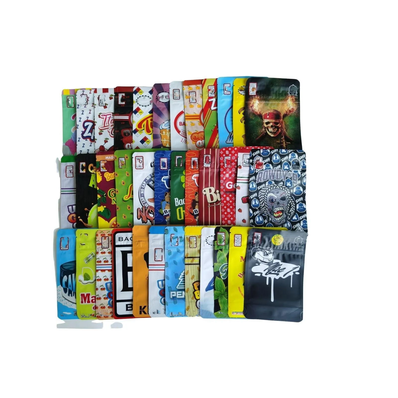 تعبئة حقائب الظهر Boyz 3.5g 36 تصميمات Edible Mylar Dry Herb Flower 420 أكياس التعبئة والتغليف رائحة دليل على حرارة السوستة jlldpr dh3cw