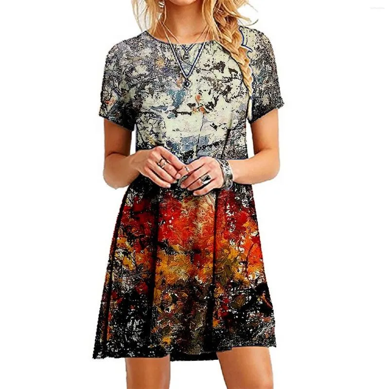 Casual Dresses Women's Printed Round Neck Loose Fitting Skater Dress For Women Summer Womens Long