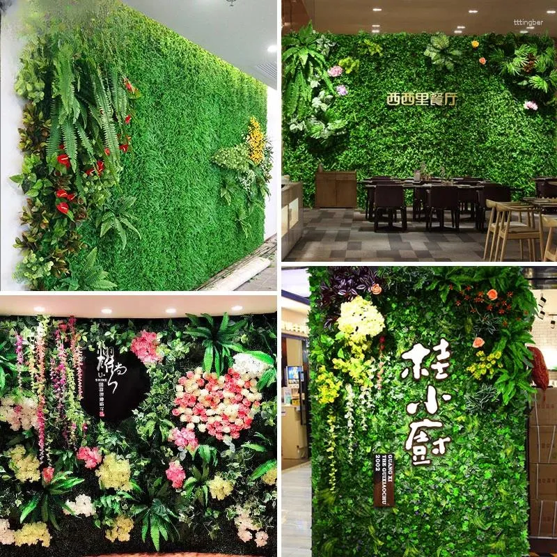 Decorative Flowers Artificial Plant Wall Green Plastic Fake Floral Turf Decoration Lawn