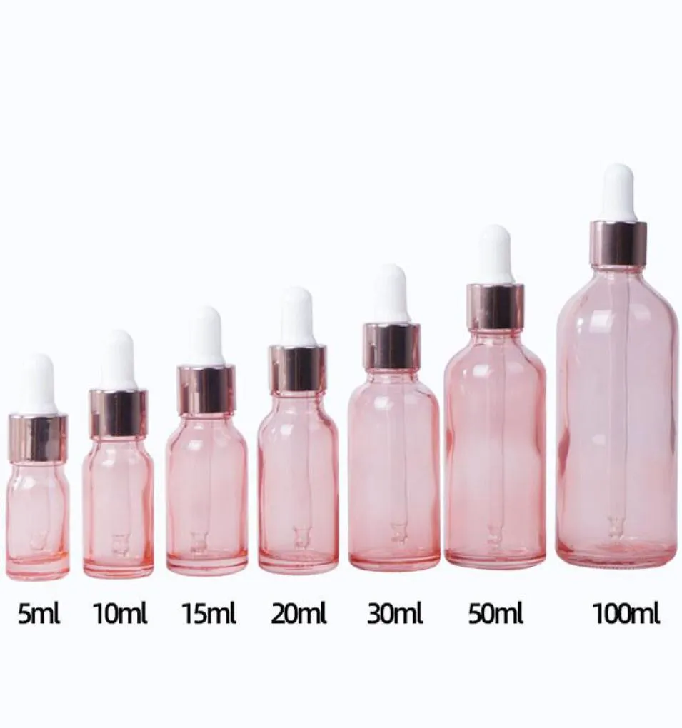 Bouteilles de parfum d'huiles essentielles en verre rose, 100 pièces, flacon Pipette de réactif liquide, compte-gouttes pour les yeux, aromathérapie, 5ml, 100ml, entier 9347455