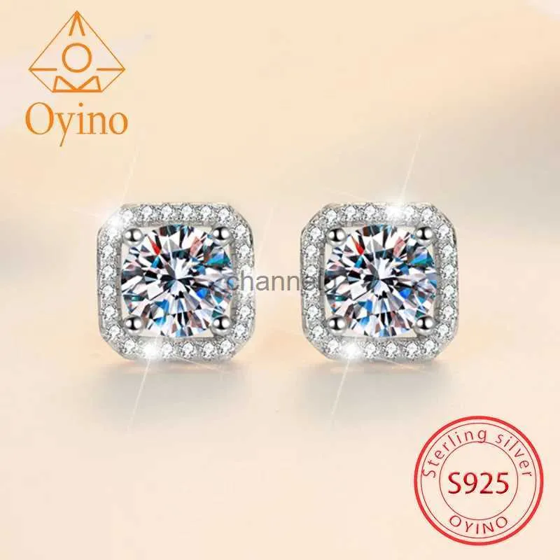 Stud Oyino Nowy S925 Sterling Silver Moissanite Square Bag Prosta moda kolczyki przeciw algijne dla kobiet YQ240110