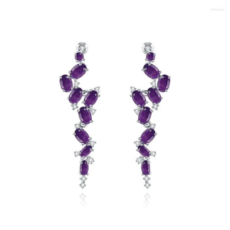 Dangle Earrings Designer Long Gemstone French Romantic S925 Silver Natural Amethyst Stud