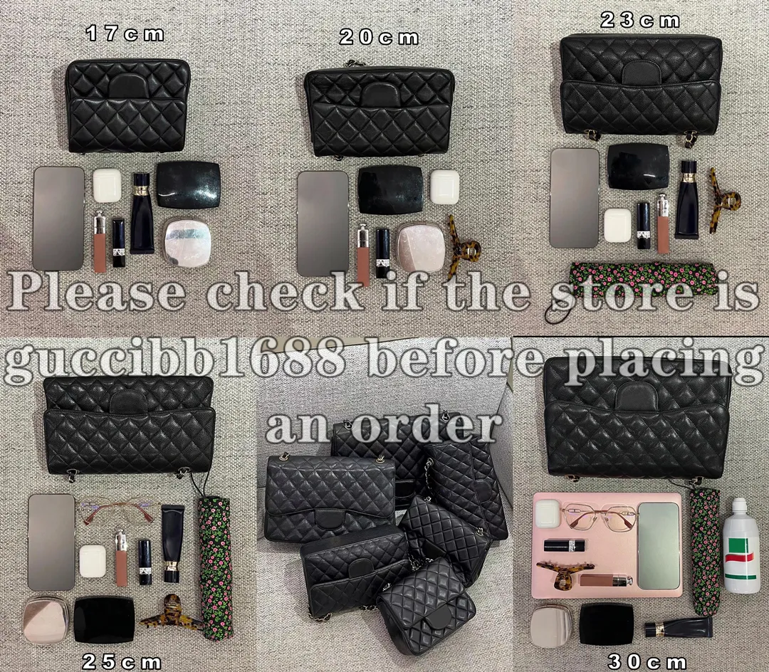 12a Belirli Ayna Kalite Tasarımcı Kadın Havyar Kuzu Halk Klasik Flep Bag Mini Kare Çanta Orta Çift Flep Torbaları Jumbo Siyah Kapiteli Çanta Maxi Lüks Çantalar