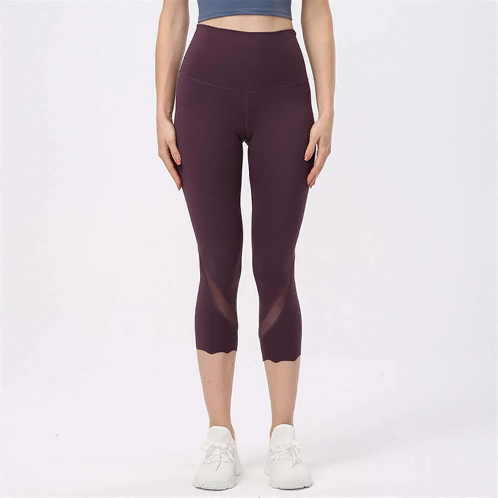 Lu Lu Pant Lemon Yoga Mesh Yoga Leggings corti Fitness Squatproof Plus Size Vita alta Pantaloni sportivi da donna Cuciture Traspirazione umidità Palestra