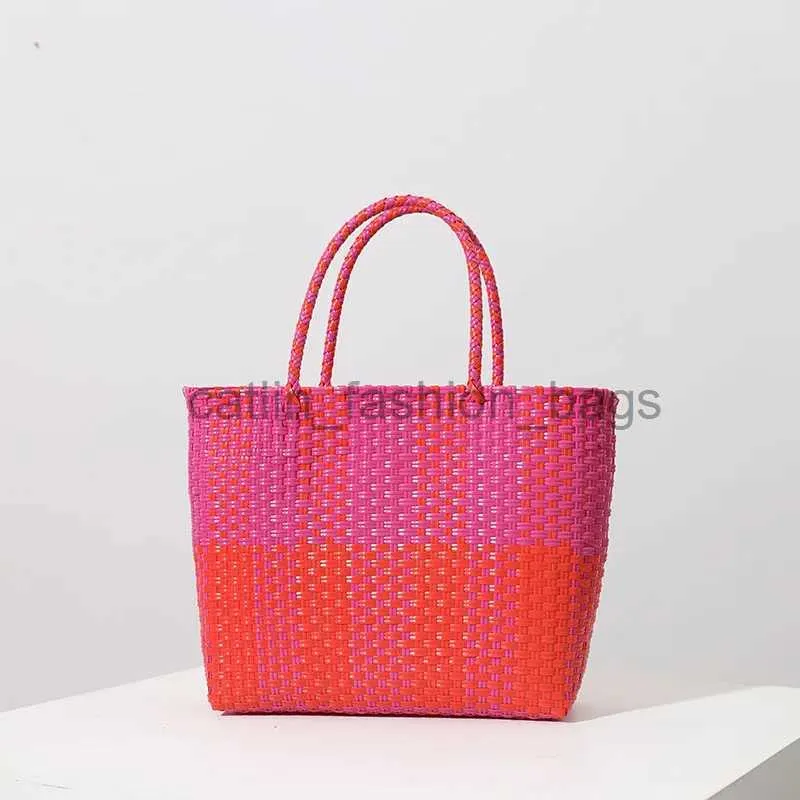 Shoulder Bags New portable plastic hand-woven bag women's all-match large-capacity square hand bag leisure shopping vegetable basket bagcatlin_fashion_bags