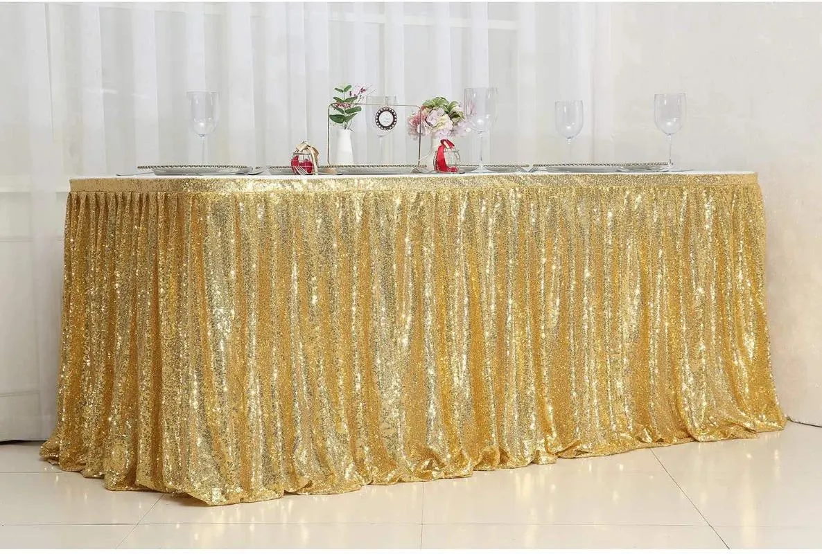 Table Skirt Gold Sequin Tables Cloth Birthday Party Decor Wedding Christmas Accessories Sweets ...