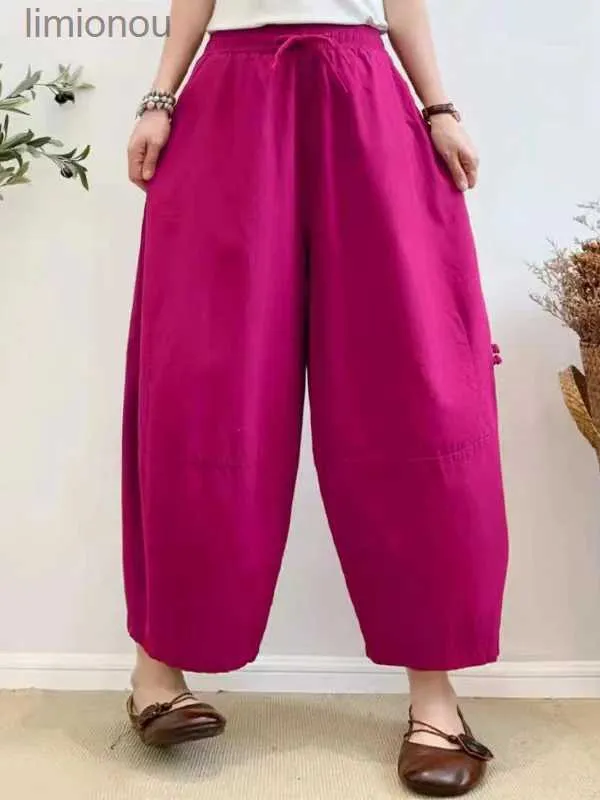 Women's Pants Capris Retro Lantern Pants for Women 2023 Sumemr Baggy Cotton Linen Home Bloomers Khaki Oversize Women's Harem Pants with Pockets CargoL240110