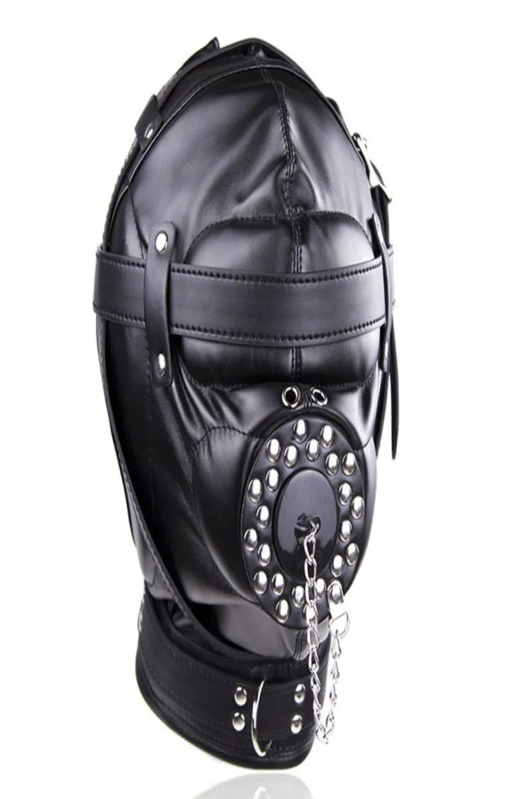 Fetish Hood Headgear Pu Leather Bondage Bondage Sex Mask med Plug Hood Toys Adult Games Sexprodukt för par T2004108173502