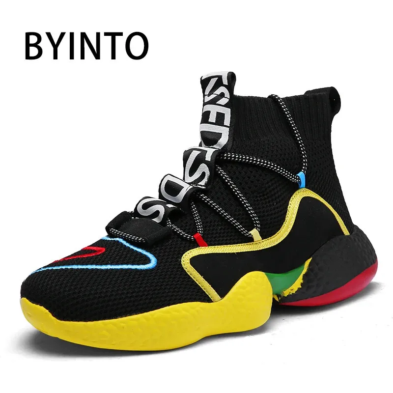 High Top Super Light Breattable Knit Vamp Men Sneakers Male Sock Footwear Fitness Sport Tennis Shoes Tenis Masculino Big Size 48 240109