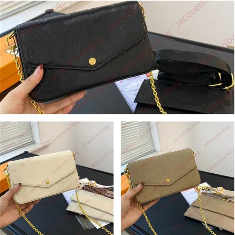 Sac à chaîne pour femmes 3 pièces Designer Po che tte Fe licie sac à main pochette portefeuille Hobo sacs à main pochette porte-carte de crédit qualité supérieure lettre gaufrage sacs à bandoulière