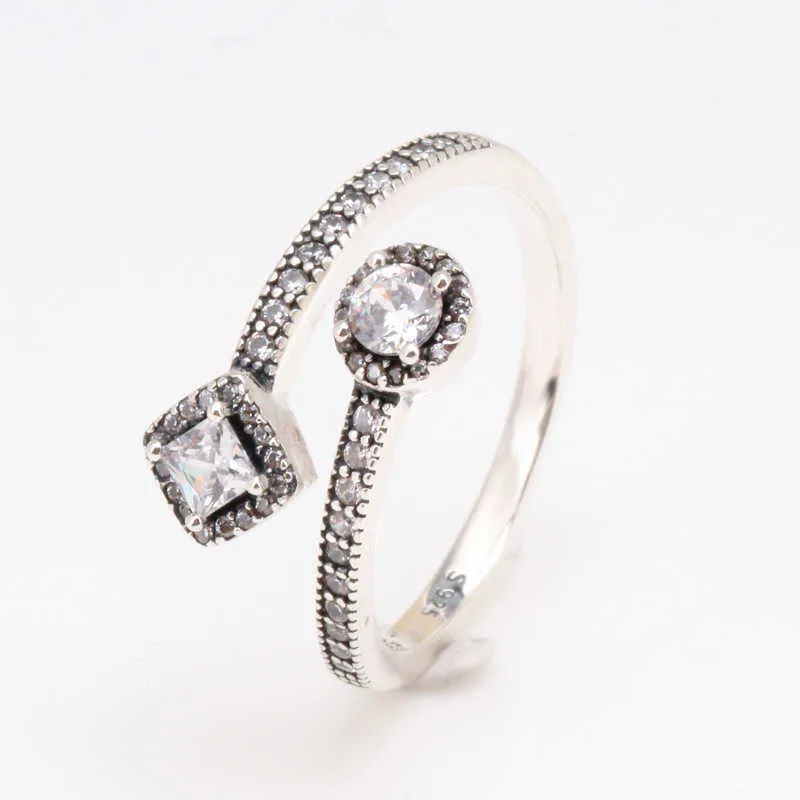 2024 Designer Pandoraring Dora's Band Rings S925 Silver love Sparkling Square and Round Open Elegant Ring