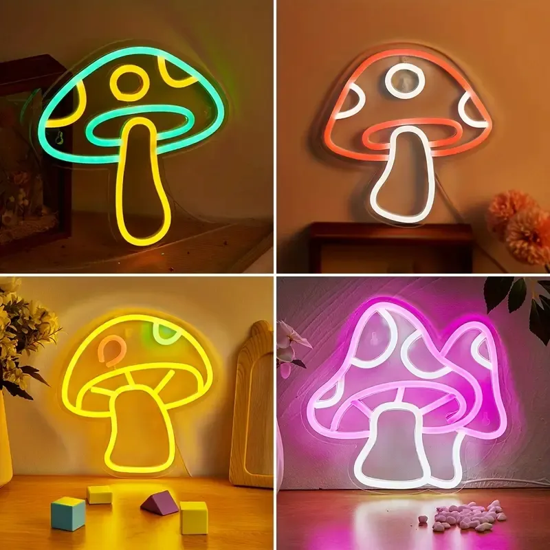 Enseigne au néon LED rouge en forme de champignons 1 pièce, alimentée par USB pour la décoration murale de la chambre à coucher, pour la décoration de fête de vacances, de mariage, décor polyvalent