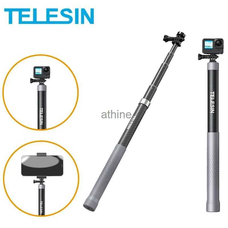 Selfie Monopods TELESIN 1.2M 3M Koolstofvezel Selfie Stick Monopod Uitschuifbaar + 1/4 Schroef Voor 12 11 10 Insta360 DJI OSMO Action 3 4 Camera YQ240110