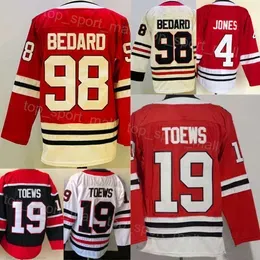 Man Ice Hockey 19 Jonathan Toews Jerseys Reverse Retro 98 Connor Bedard 4 Seth Jones Embroidery And Sewing Team Color Black White Red For Sport Fans Breathable