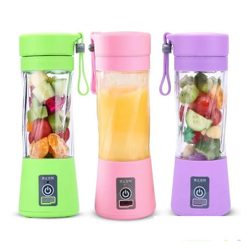 Juicers 380 ml 4/6 blad Mini Portable Electric Fruit Juicer USB Laddningsbar smoothie Maker Blender Hine Sports Bottle Juicing Cup Dr Otkda