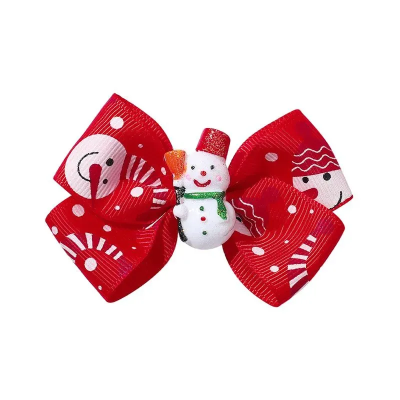 Baby Girls Bow Hairpins Barrettes Christmas Ribbon Cartoon Santa Claus Snowman Kids Pinwheel Hair Clips Hair Accessories