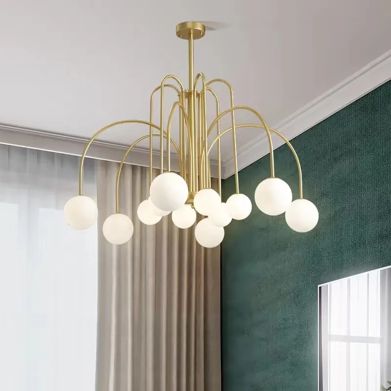 Modern Nordic Glass G9 Led Pendant Chandelier Living Room Lighting Paint Black / White / Gold Rod Hanging Chandelier Lighting