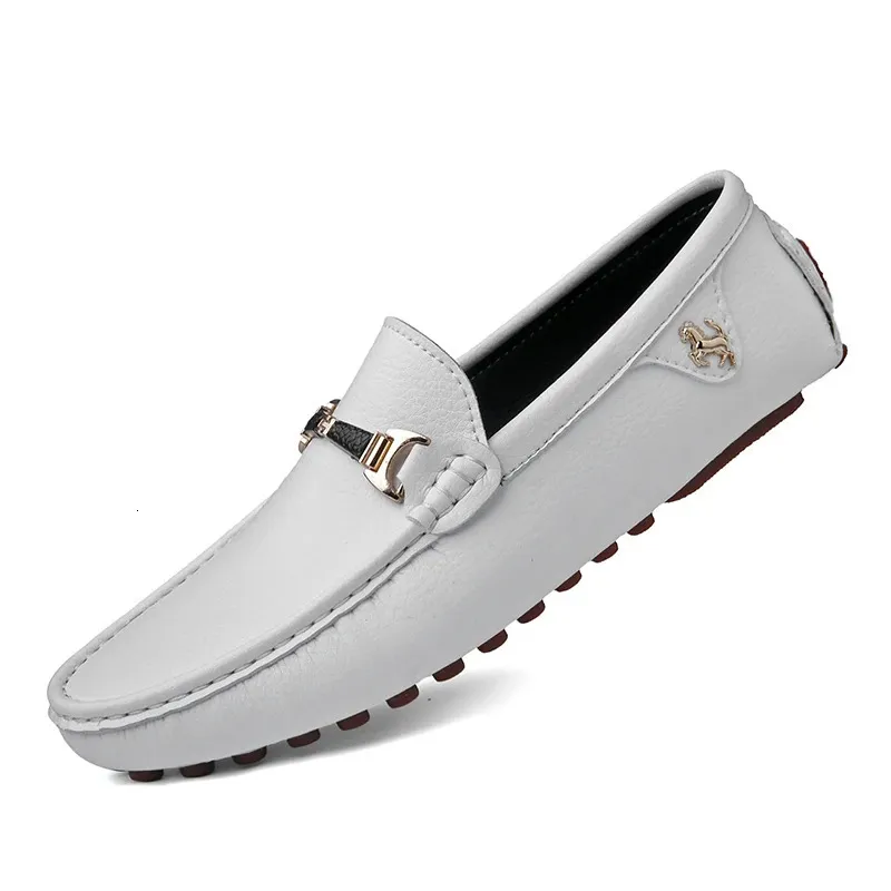 White Leather Men Loafers Handmade 392 Black Casual Driving Flats Blue Slip-on Moccasins Boat Shoes Plus Size 47 48 240109 226