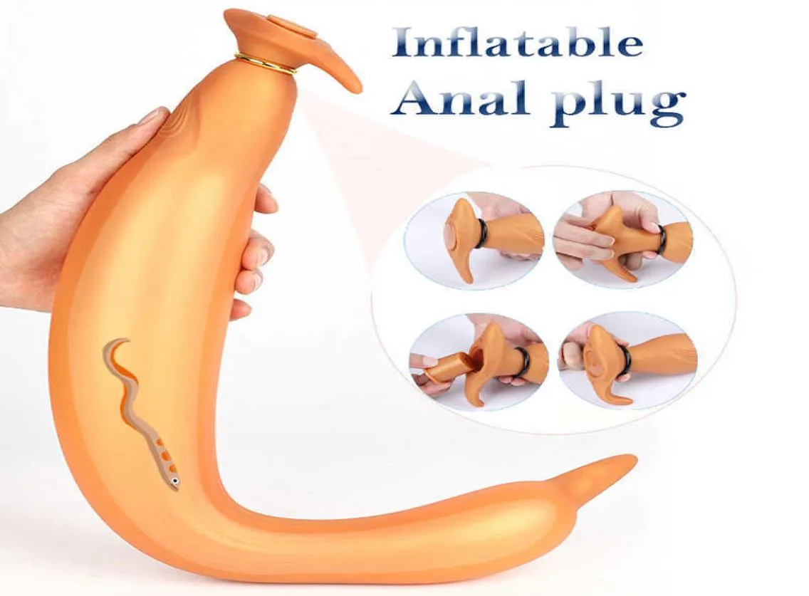 Plug anale gonfiabile Silicone Big Butt Plugs Dildo Stimolazione vaginale Massaggiatore prostatico Ano Giocattoli del sesso per uomini Donne Gay Productp06457049