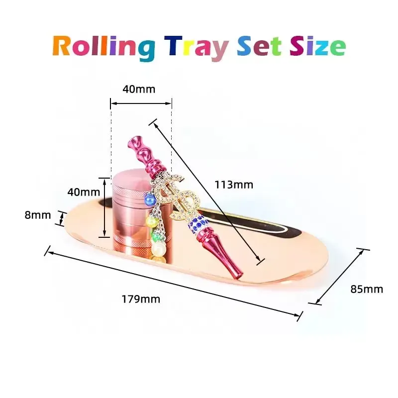 DHL UPS Smoking Accessories Rainbow launched smoking set metal herb grinder rainbow rolling tray bling blunt holder B0901