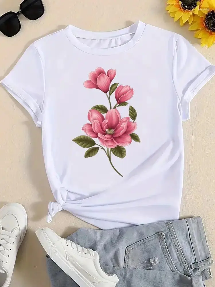 Koszulki damskie T SHIRT z krótkim rękawem odzież żeńska moda Kobiet Kobiet 90s kwiat Piękny trend Top swobodny ubrania graficzne koszulki