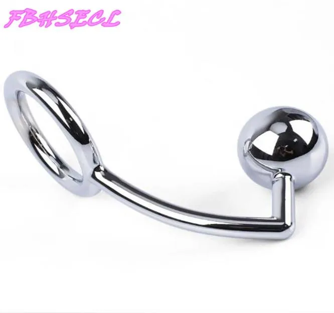 FBHSECL 404550mm Metal Anal Hook with Penis Ring for male Anal Plug Penis Chastity Lock Fetish Cock Ring X06026456823
