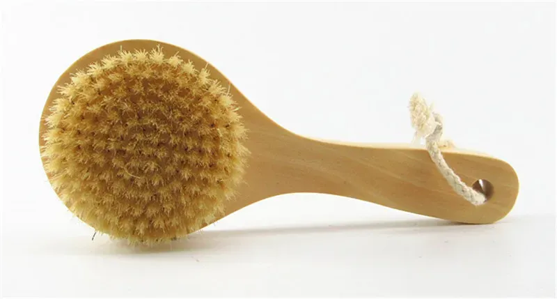 20*8cm Short Handle Boar Bristles Bath Brush Dry Skin Body Brush with Natural Wood Remove Dead Skin Dry Brushing Body Brush